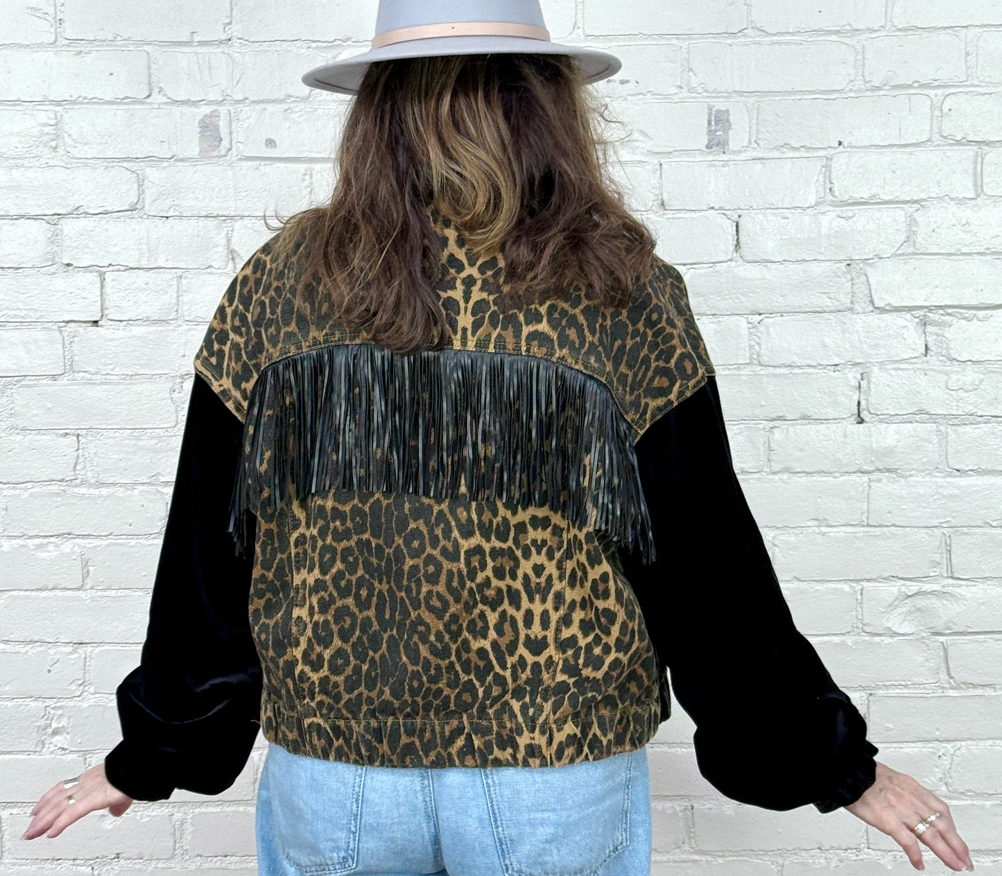 cheetah denim meets velvet + fringe!