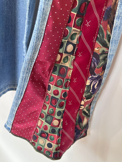 faded blue denim + crimson mirage necktie bells [14] short