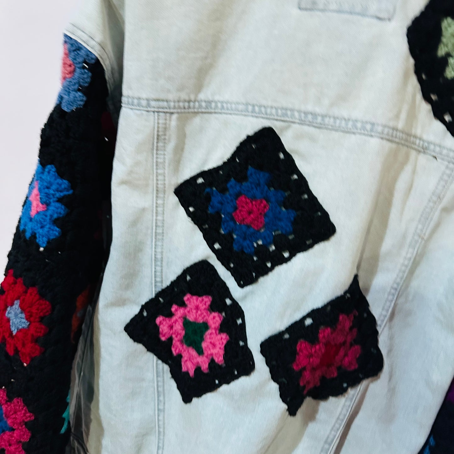 colorful granny squares + denim [s]