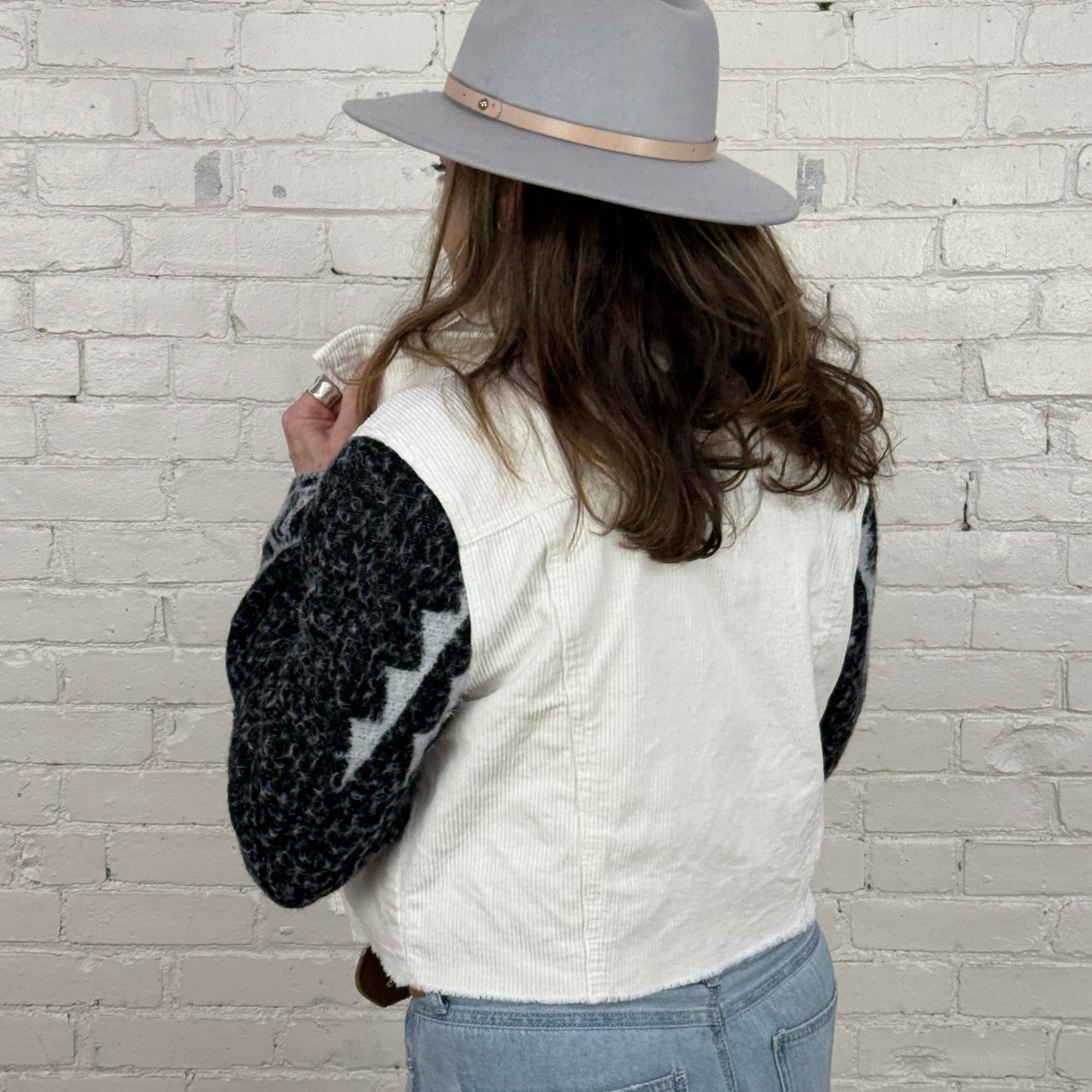 crop white corduroy + soft aztec bells