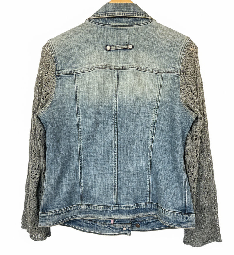 soft gray knit + distressed denim jacket [l/xl]