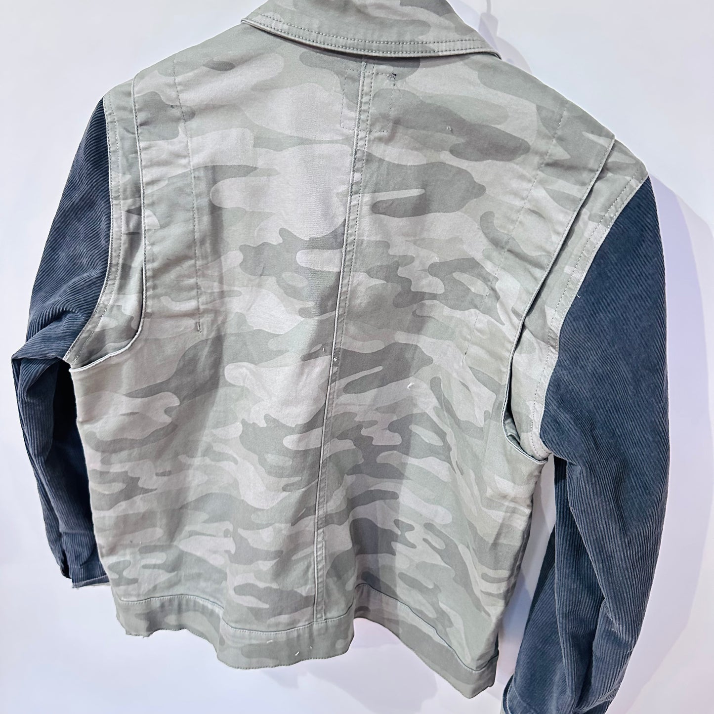 charcoal corduroy + light feminine camo denim [m]