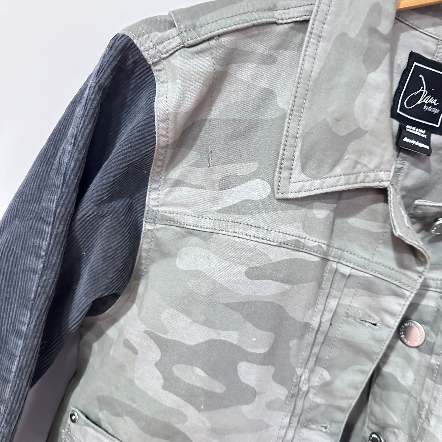 charcoal corduroy + light feminine camo denim [m]