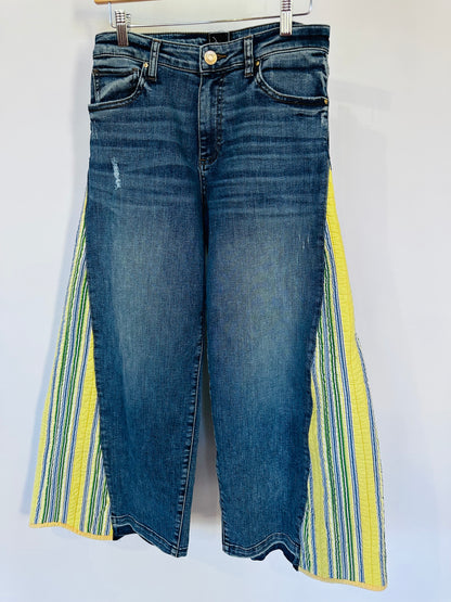 yellow green blue striped quilted bell bottoms [2/26]