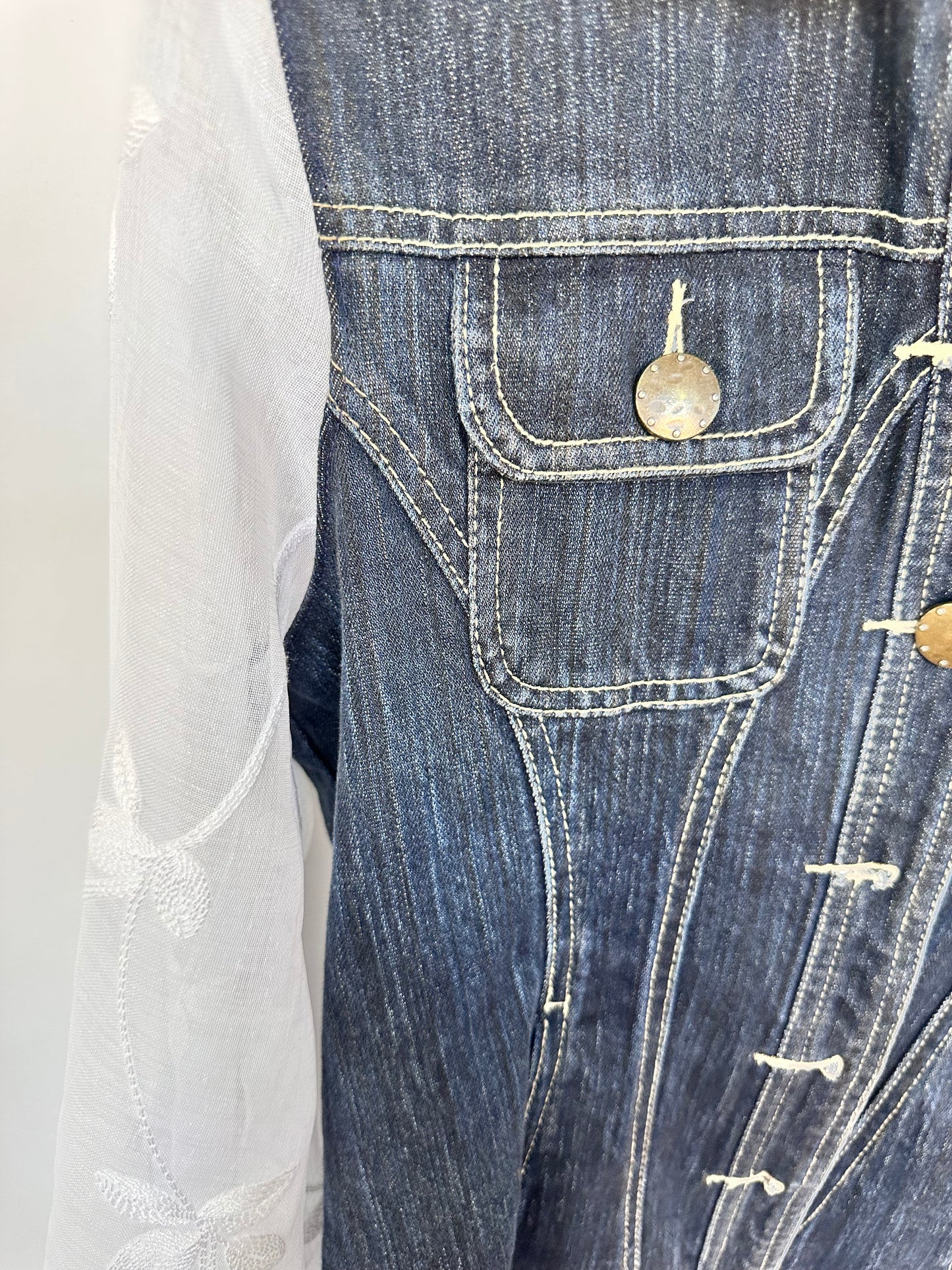 embroidered bishop bells + statement denim jacket