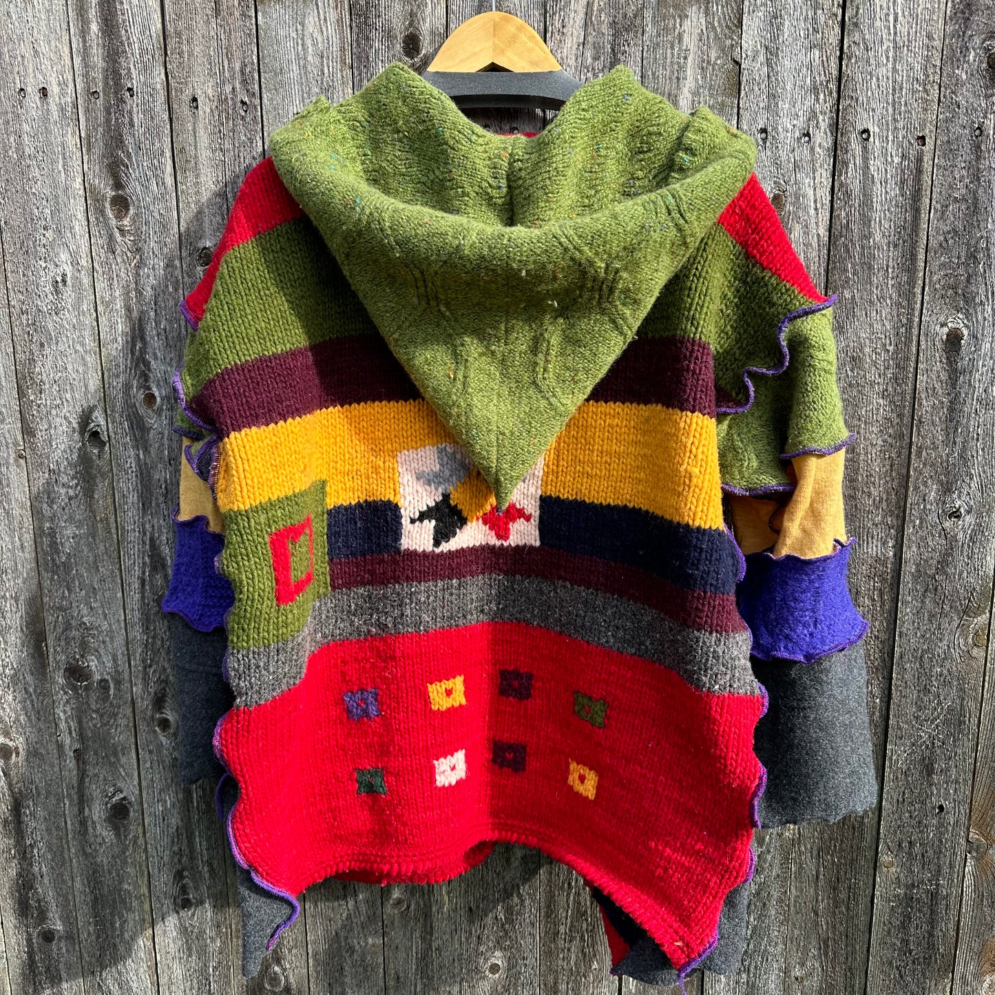textured vibrant color swing style hooded coat