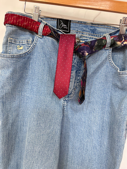 faded blue denim + crimson mirage necktie bells [14] short