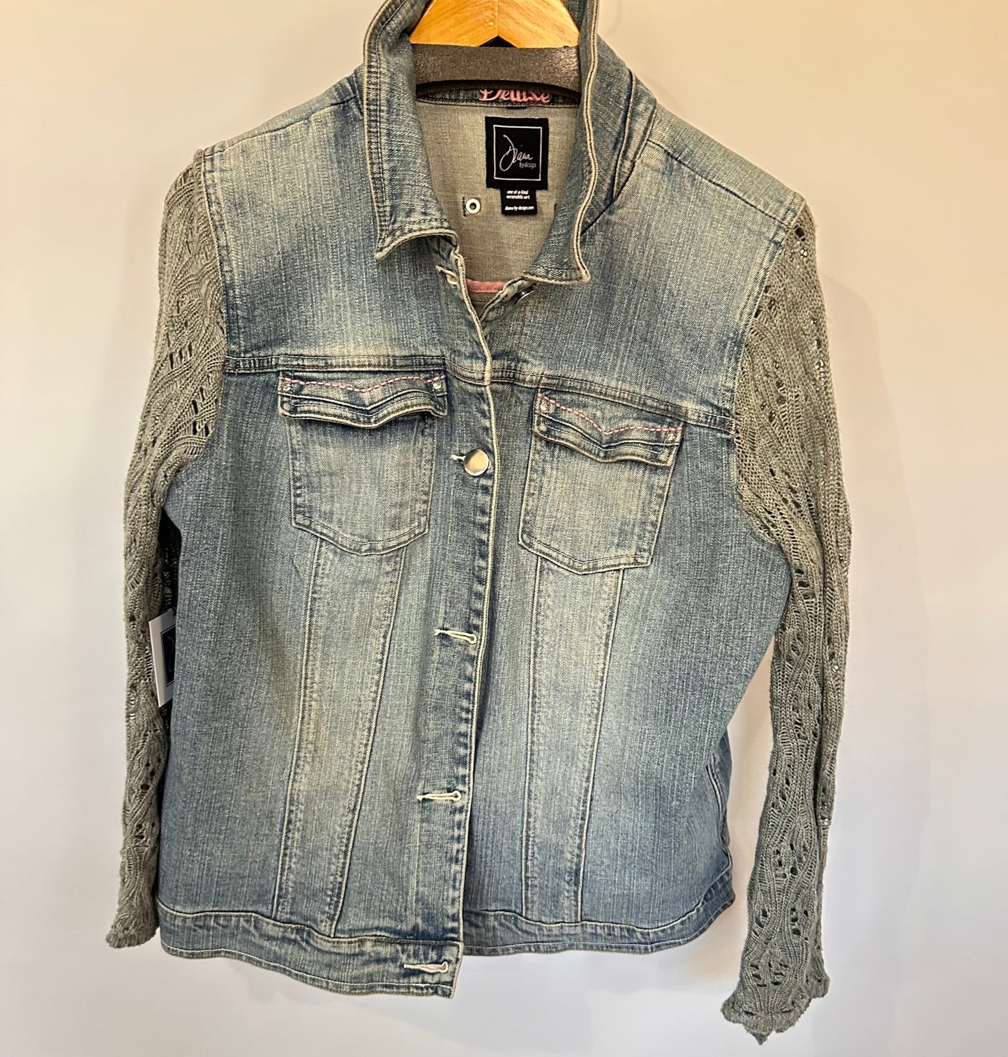 soft gray knit + distressed denim jacket [l/xl]