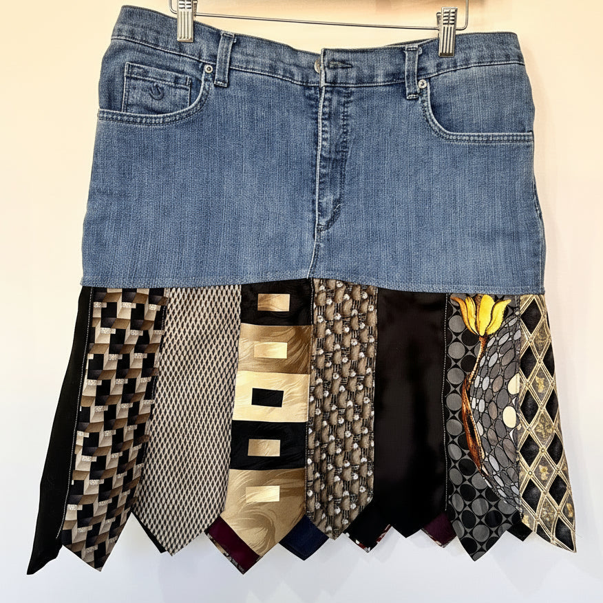 urban neutral denim + tie skirt, [14]