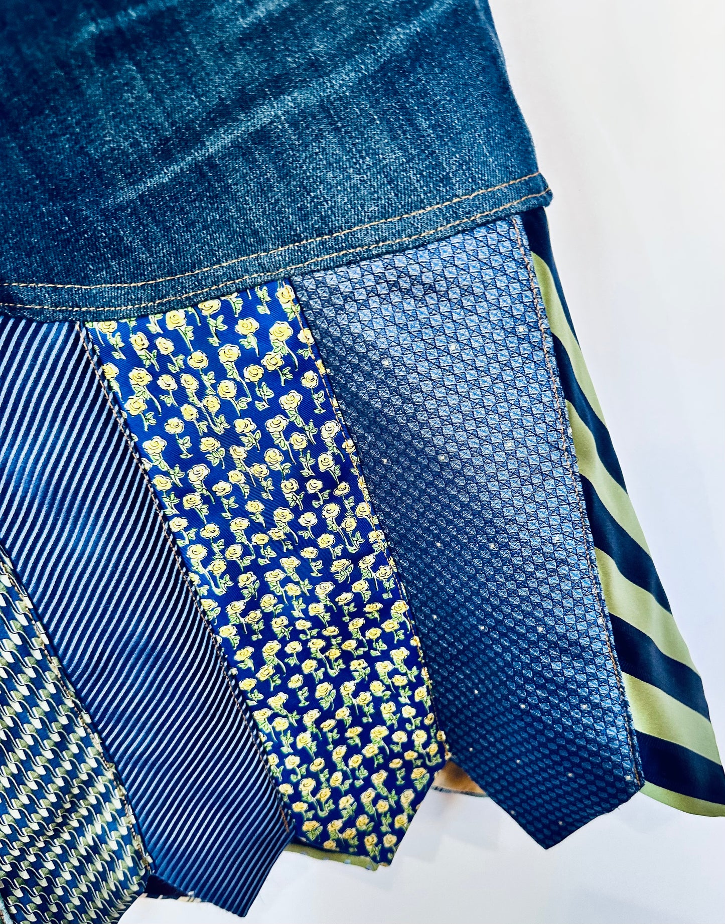 shades of spring ties + denim skirt, [size 10/30]