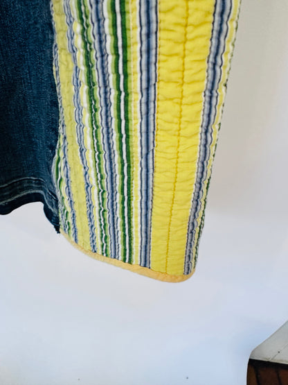 yellow green blue striped quilted bell bottoms [2/26]