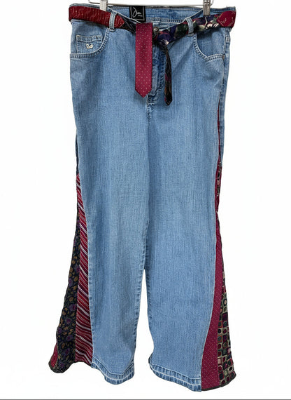 faded blue denim + crimson mirage necktie bells [14] short