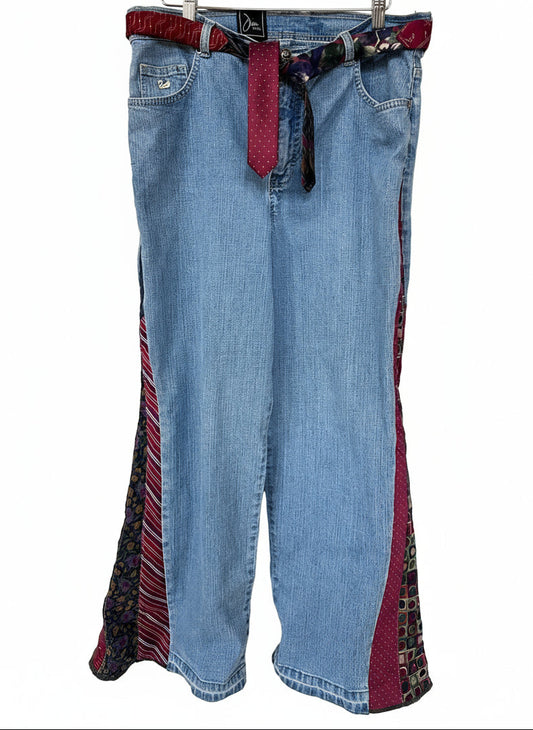 faded blue denim + crimson mirage necktie bells [14] short