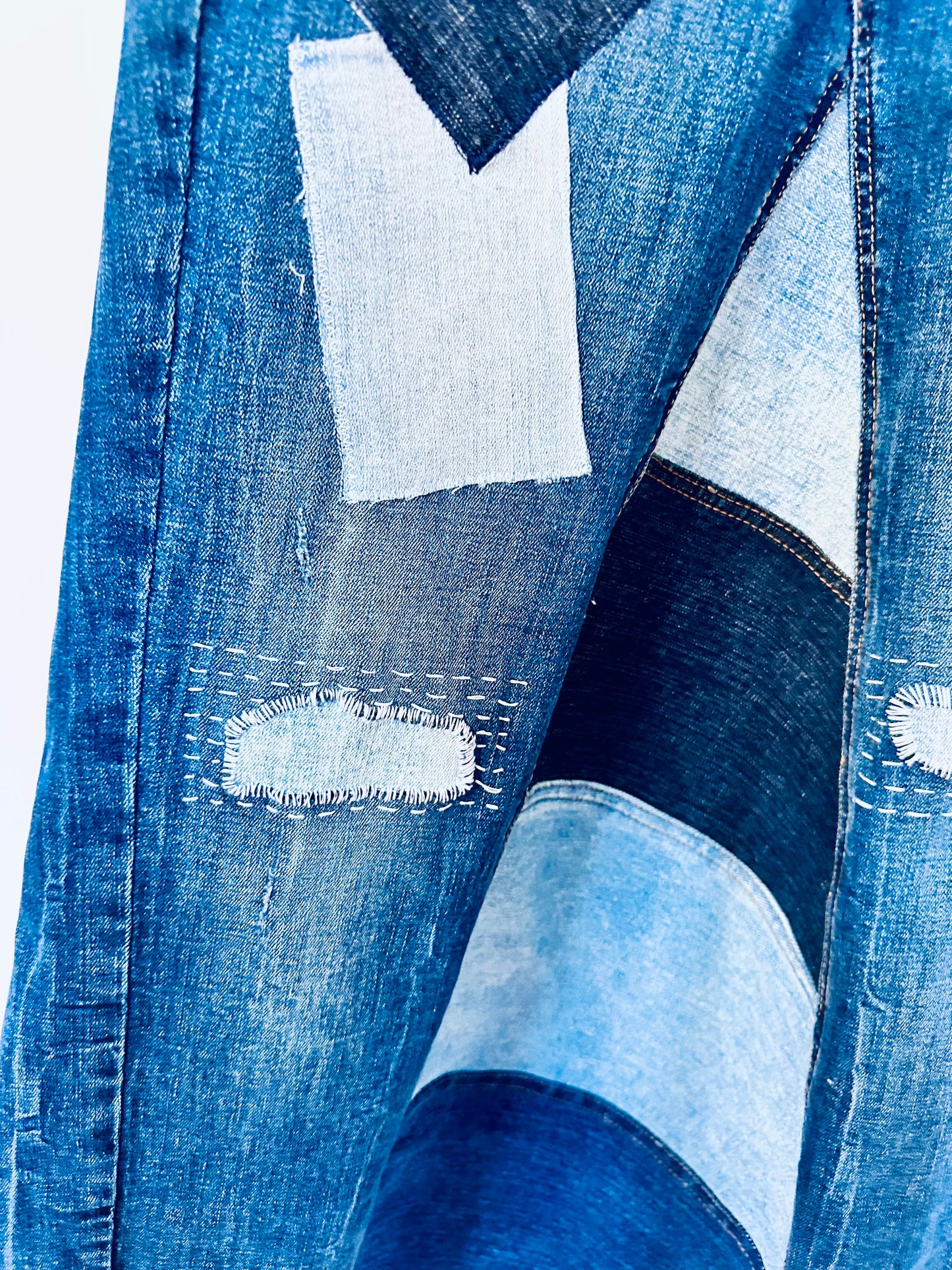 hand stitched patched denim maxi skirt, [4/27]