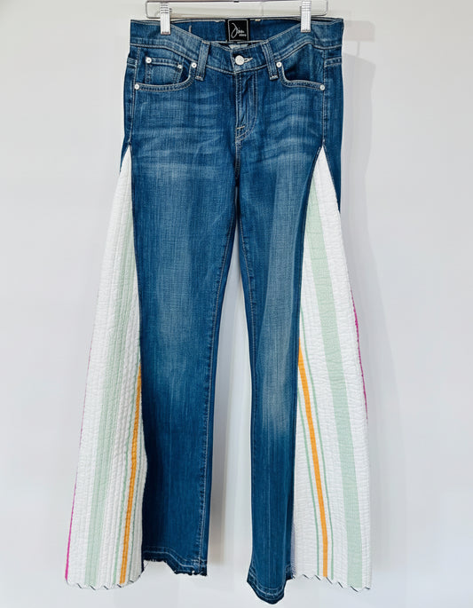 deep blue striped quilted bell bottoms [6/28] long