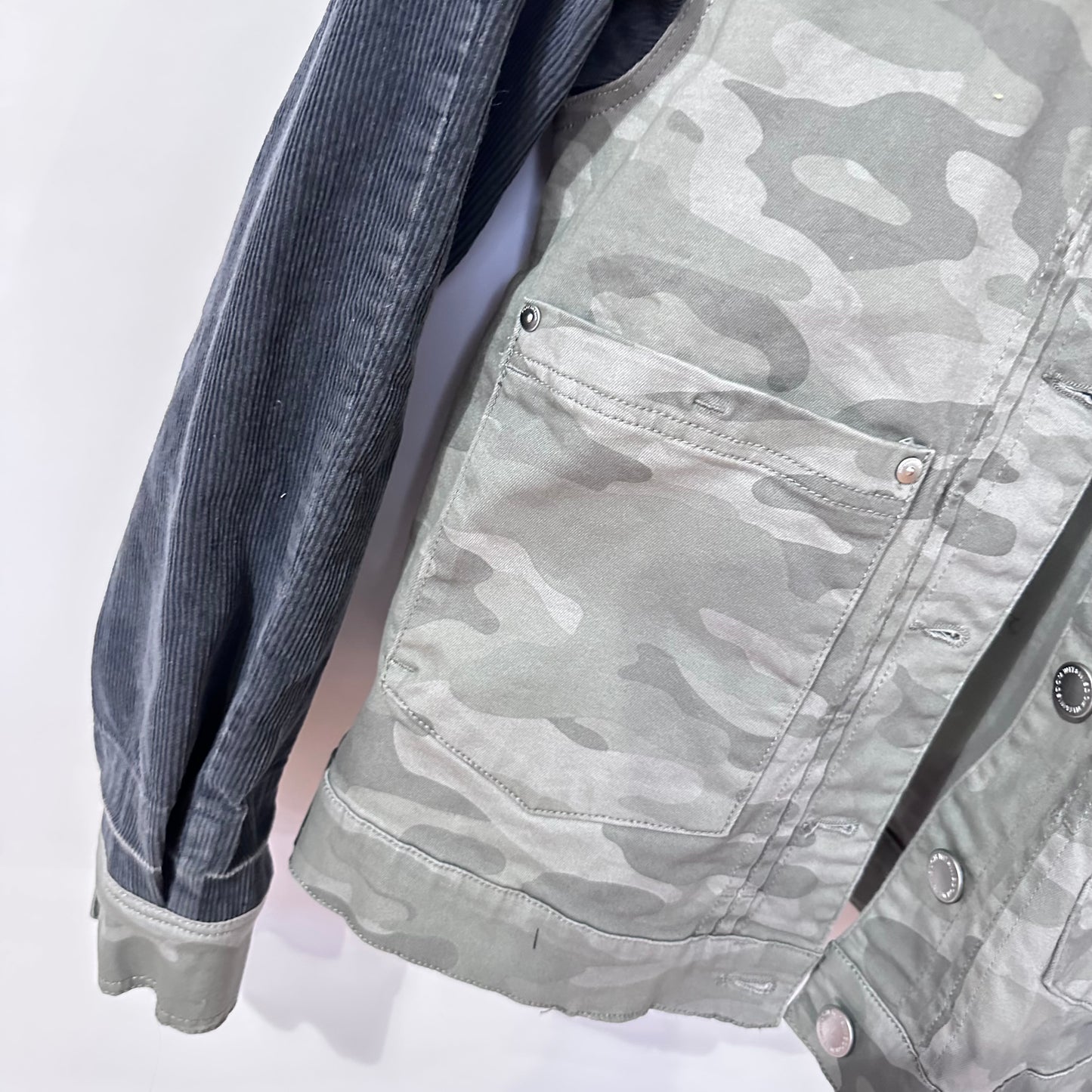 charcoal corduroy + light feminine camo denim [m]