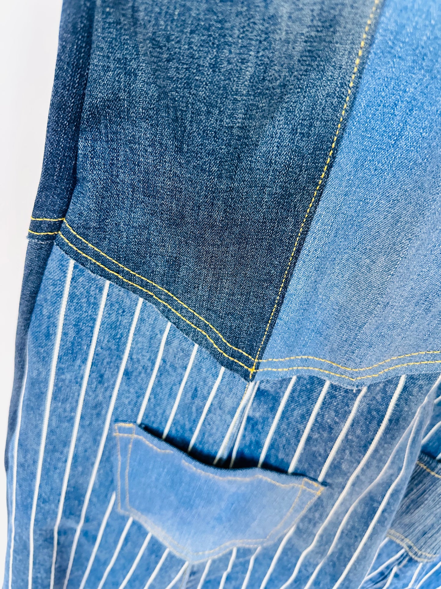 high waisted dark blue + stripes bell bottom jeans [10/30]