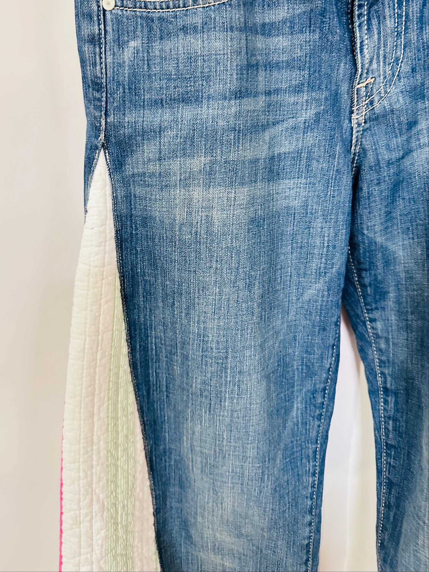 deep blue striped quilted bell bottoms [6/28] long