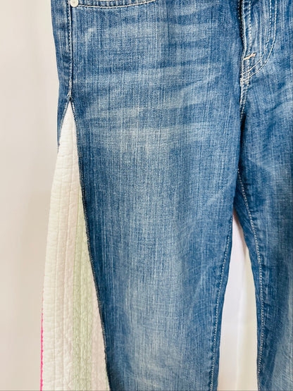 deep blue striped quilted bell bottoms [6/28] long