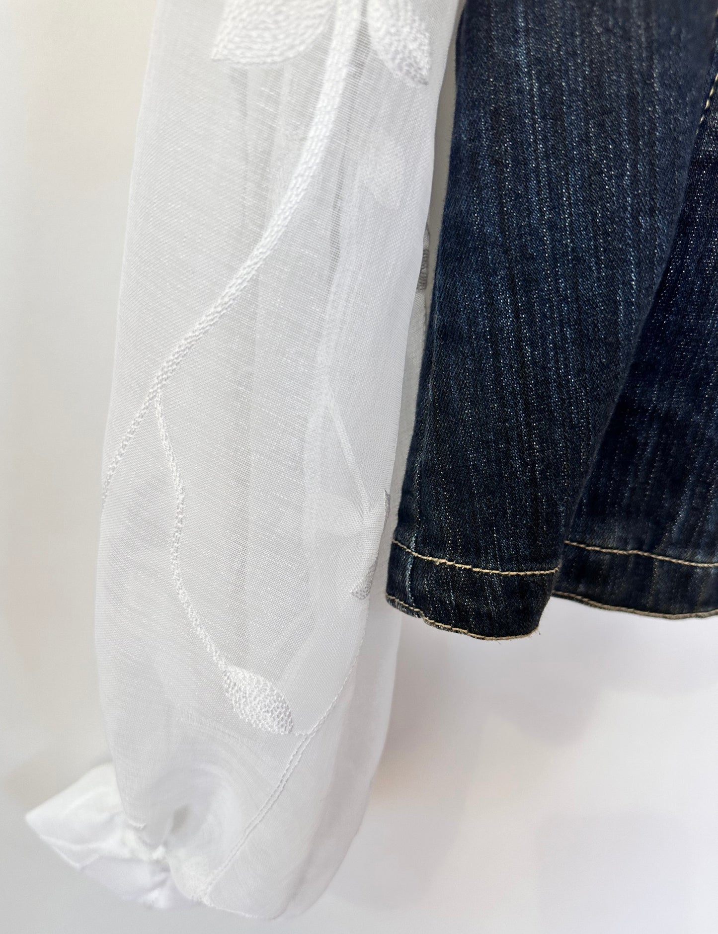 embroidered bishop bells + statement denim jacket