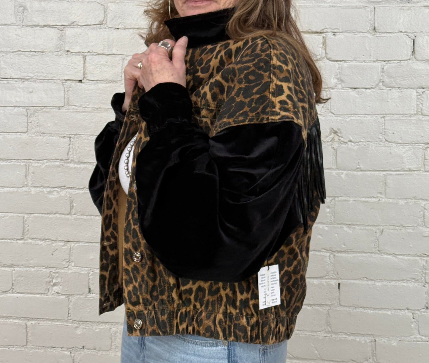 cheetah denim meets velvet + fringe!