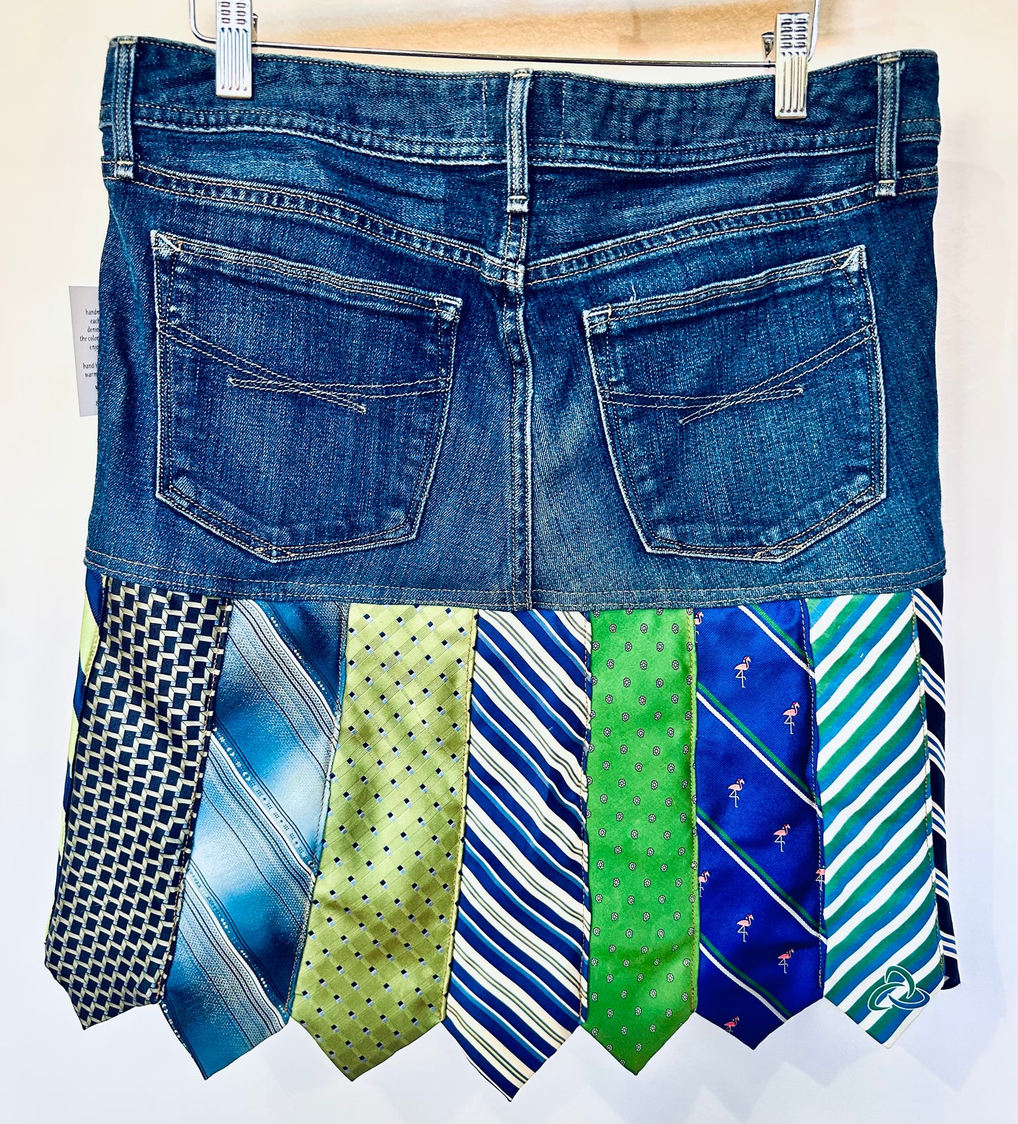 shades of spring ties + denim skirt, [size 10/30]