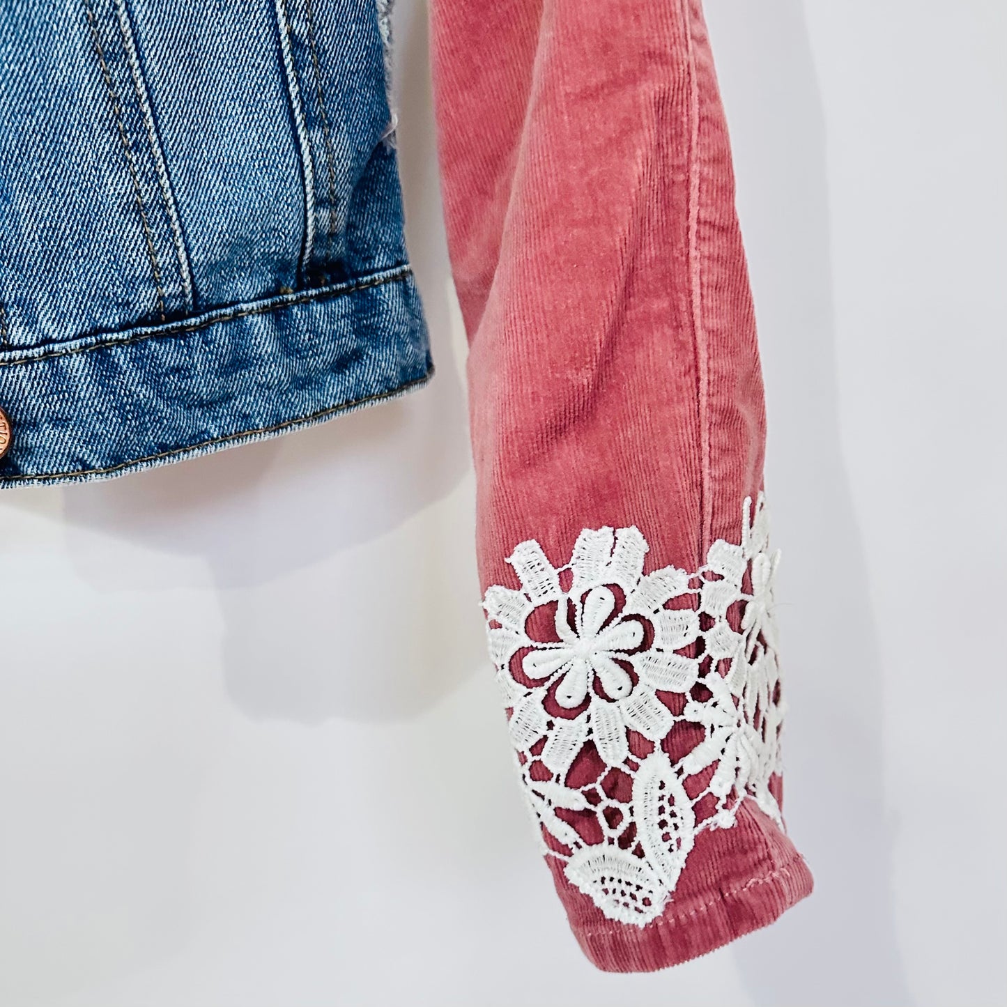 coral corduroy, lace + denim [s/m]
