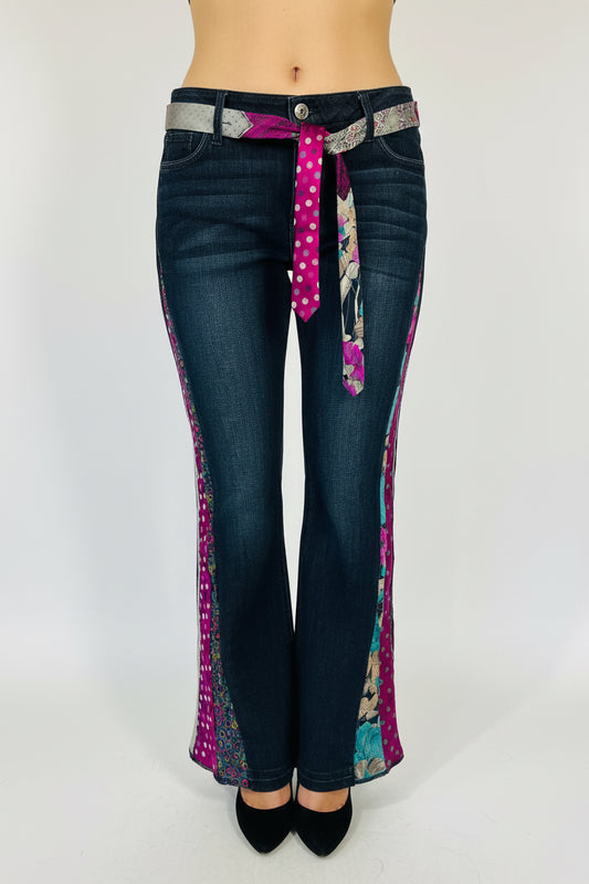 dark wash bright tie flare bells [12/31]