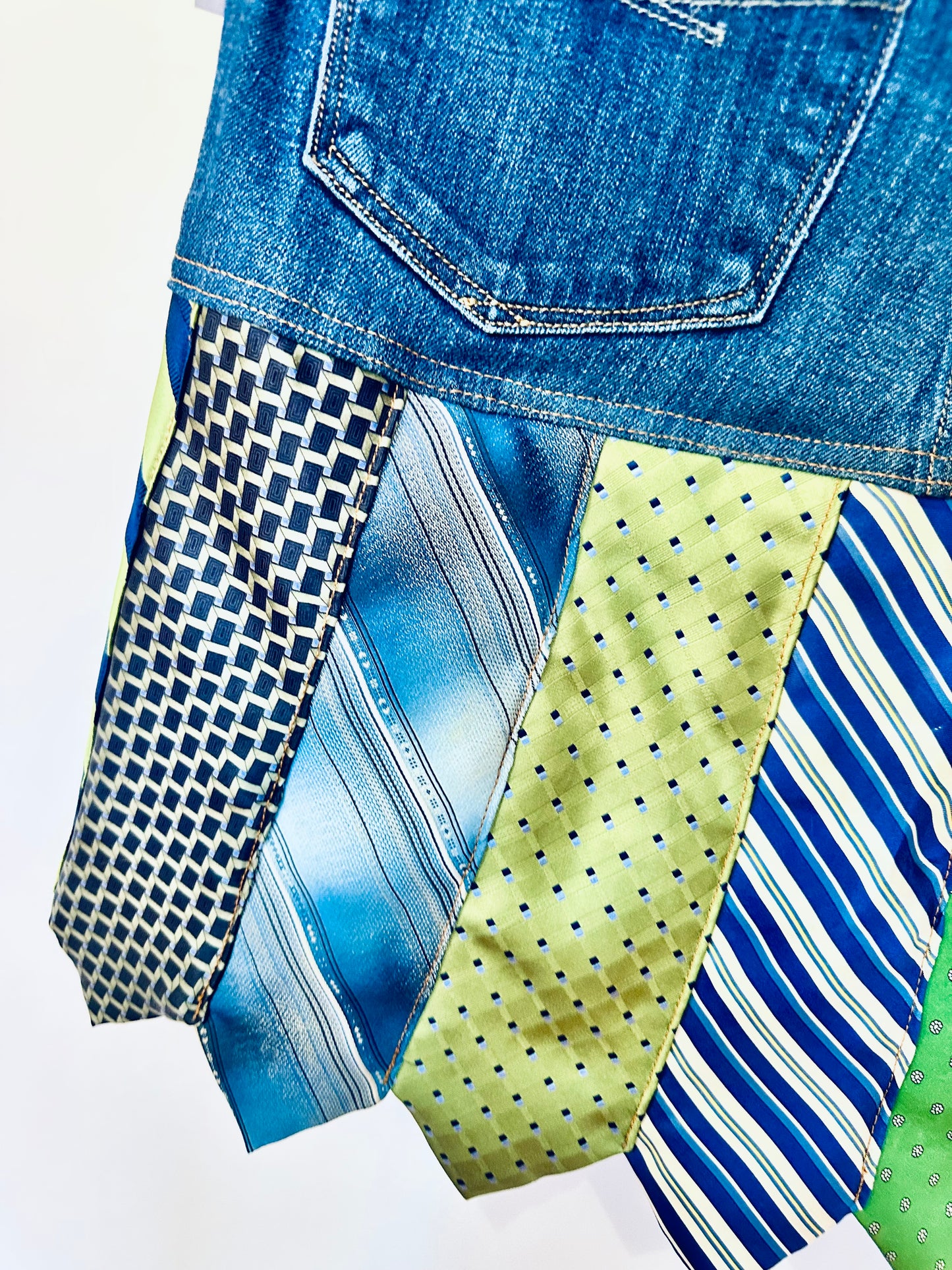 shades of spring ties + denim skirt, [size 10/30]