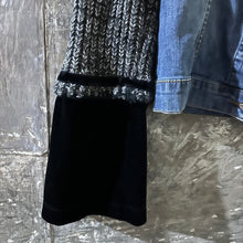 Load image into Gallery viewer, black marbled knit, velvet denim jacket
