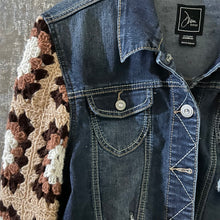 Load image into Gallery viewer, latte granny squares + denim jacket
