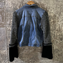 Load image into Gallery viewer, black marbled knit, velvet denim jacket
