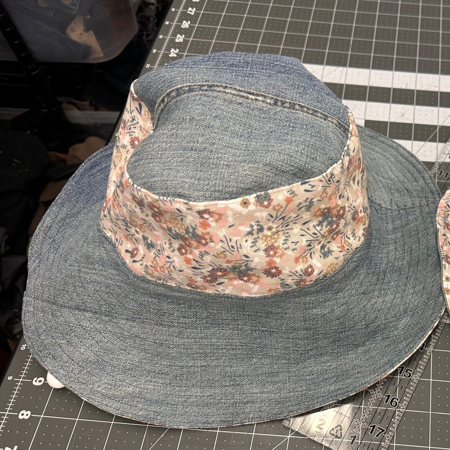 floral + denim reversible sunhat hat