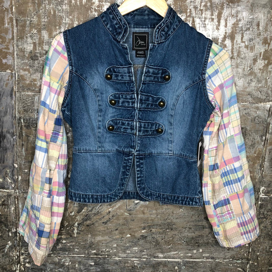pastel madras fun military denim jacket [xs]