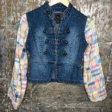 Load image into Gallery viewer, pastel madras fun military denim jacket
