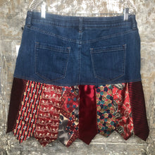 Load image into Gallery viewer, deep blue denim + deep reds tie skirt, (size 14/16)
