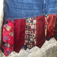 Load image into Gallery viewer, deep blue denim + deep reds tie skirt, (size 14/16)
