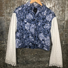 Load image into Gallery viewer, blue + white floral slouchy denim jacket
