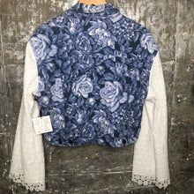Load image into Gallery viewer, blue + white floral slouchy denim jacket
