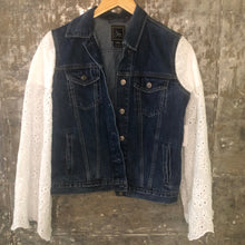 Load image into Gallery viewer, classic blue denim jacket + baby doll bells
