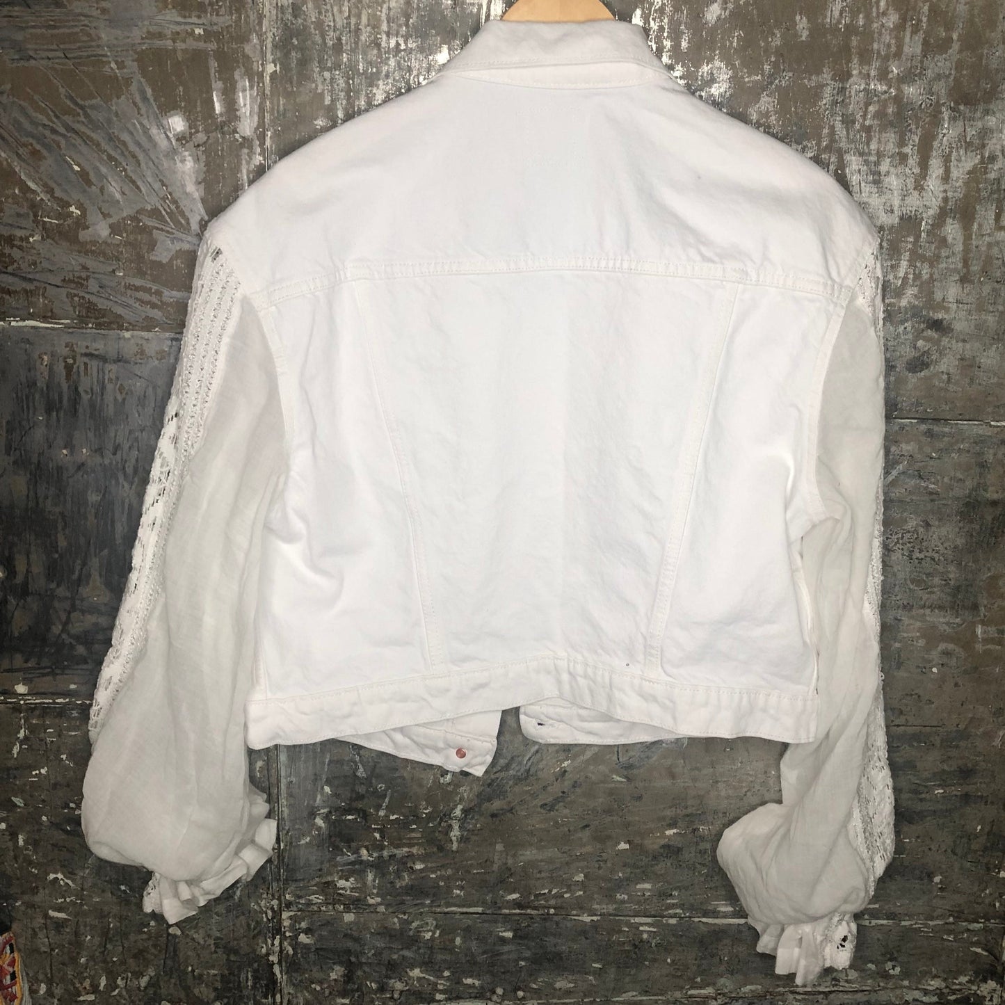 white boxy denim jacket + soft balloon bells