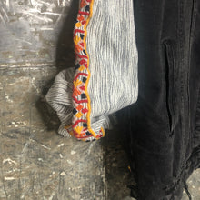 Load image into Gallery viewer, black oversized distressed denim jacket + striped balloon bells
