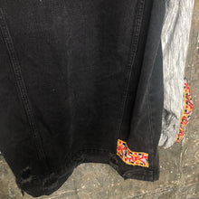 Load image into Gallery viewer, black oversized distressed denim jacket + striped balloon bells
