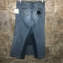 Load image into Gallery viewer, maxi vintage levi distressed denim skirt, (size 10/30)
