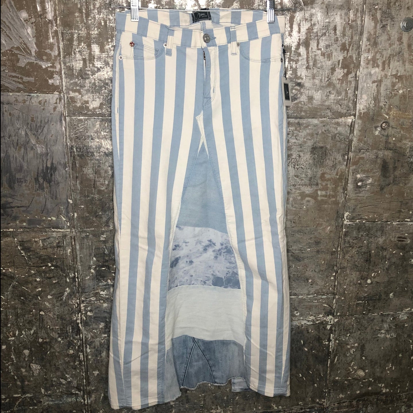 striped maxi hudson denim skirt, (size 27)