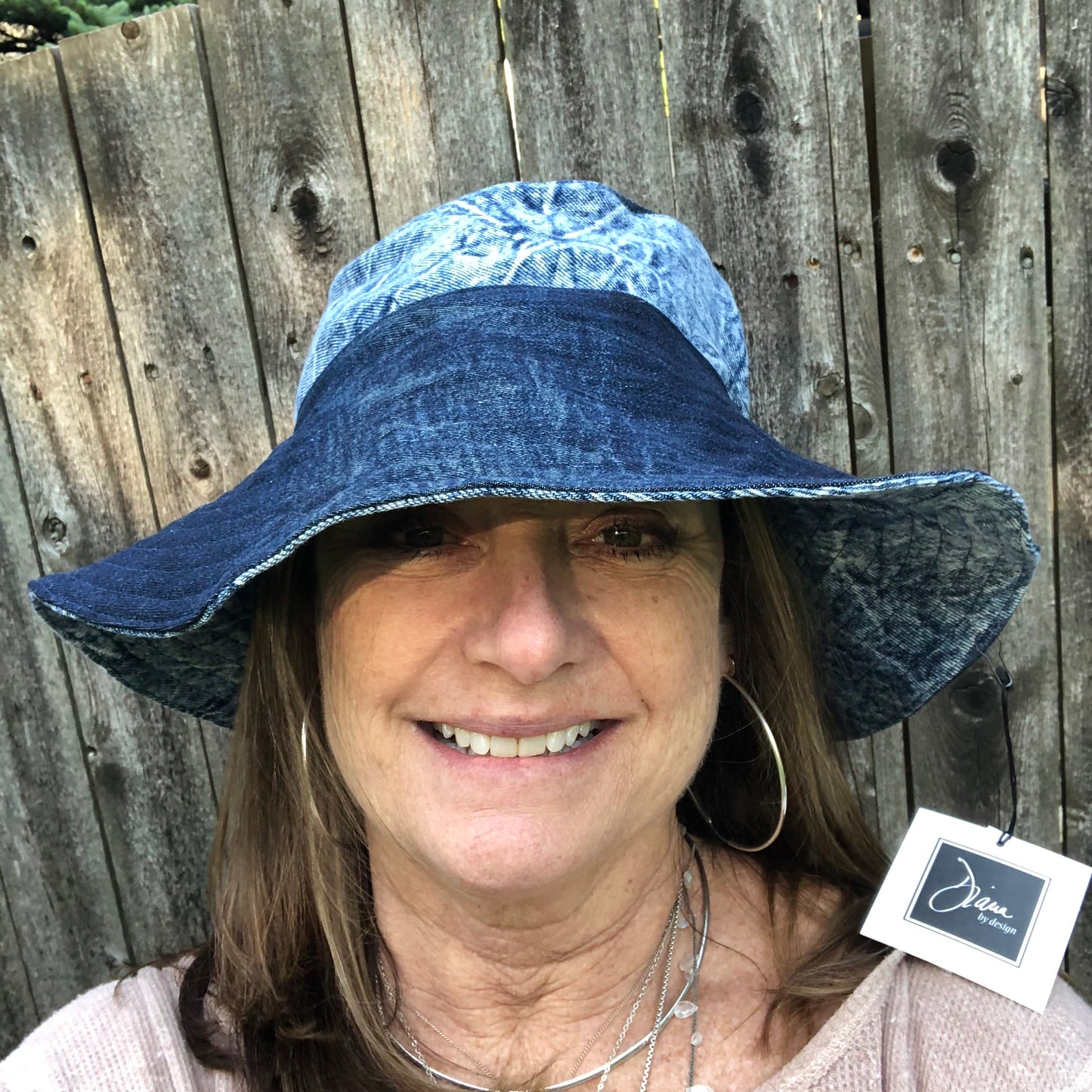blue crinkle denim + dark blue denim reversible sun hat