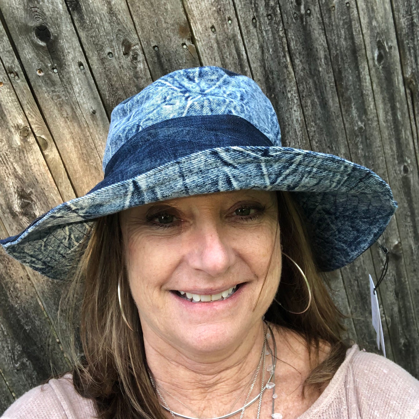 blue crinkle denim + dark blue denim reversible sun hat