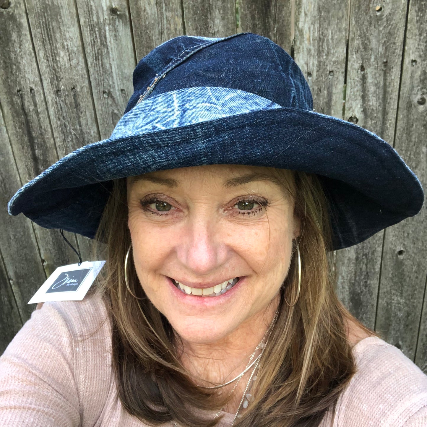 blue crinkle denim + dark blue denim reversible sun hat