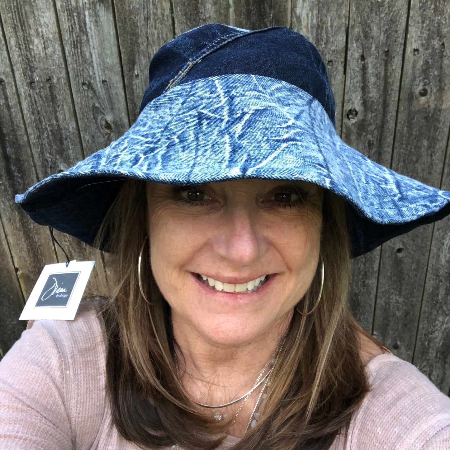 blue crinkle denim + dark blue denim reversible sun hat