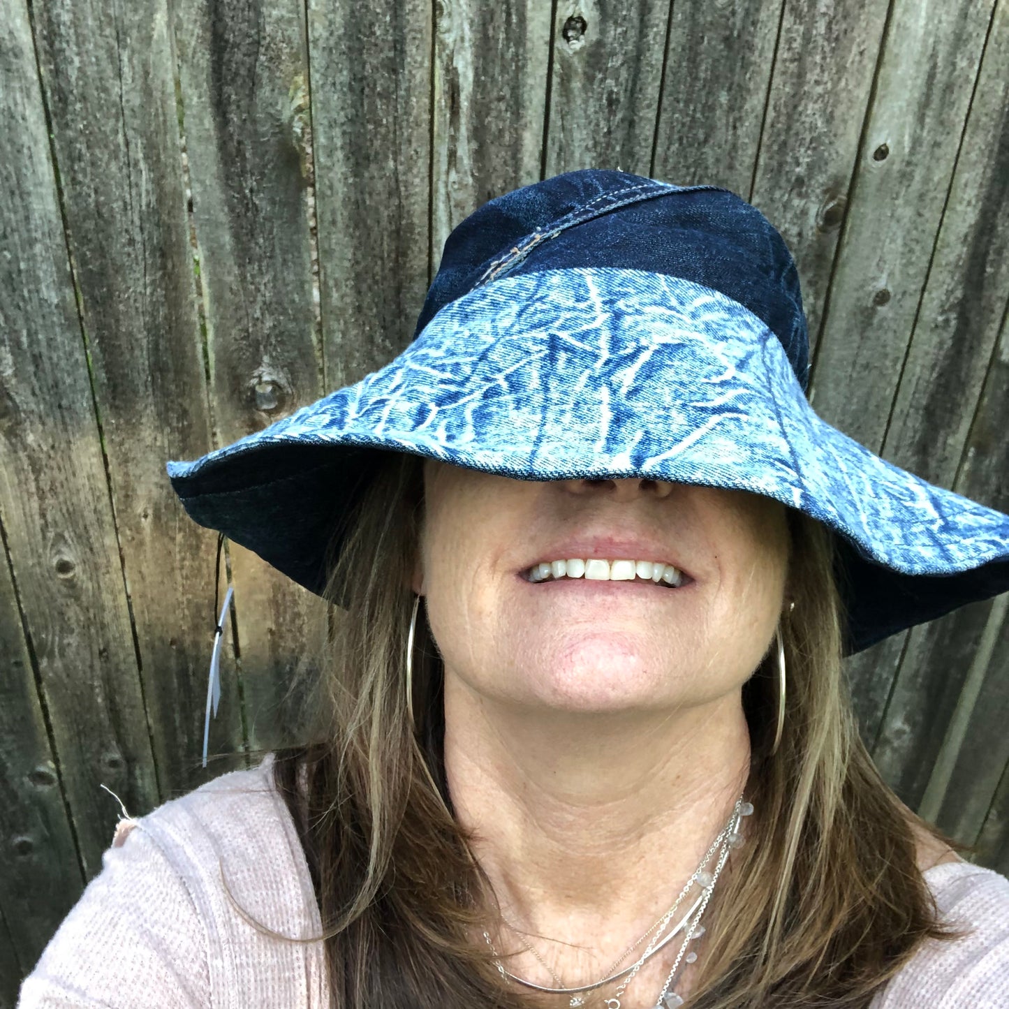 blue crinkle denim + dark blue denim reversible sun hat
